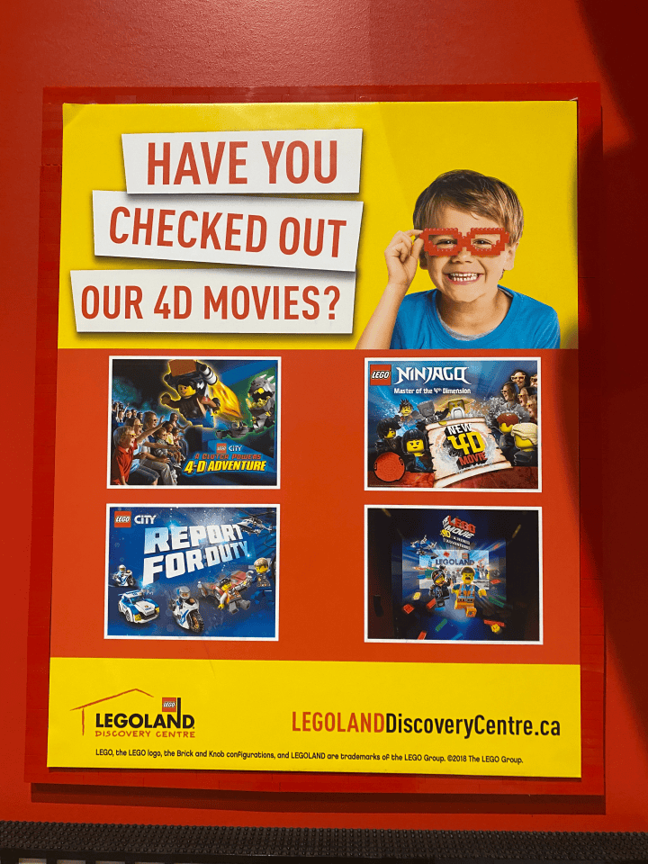 Legoland Discovery Center has 4-D films for all who wish to take in a movie.