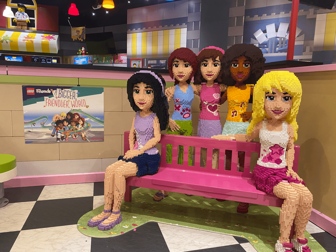 There are many Lego Friends throughout the attraction at the Legoland Discovery Center.