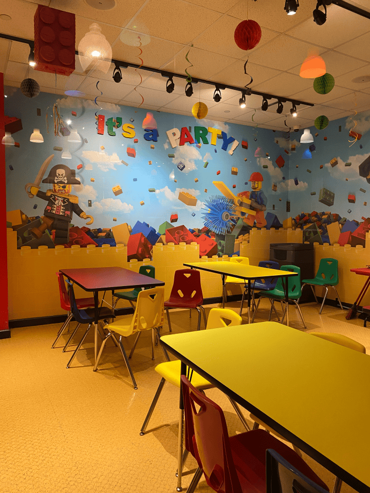 You can rent a party room at Legoland in Vaughn Ontario Canada for large parties.