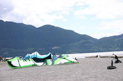 Kite Surfing equipment drying out on beach