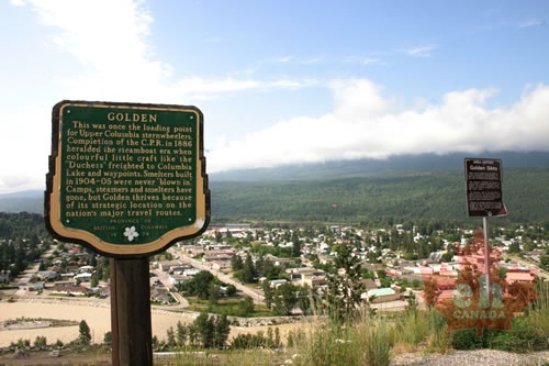 Golden Sign (780 visits) Viewpoint overlooking community from highway. Viewpoint from Highway #1 of the Village of Golden. Golden Sign