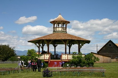 Large shelter in centre of village Stage in Fort Steele shelter 001.jpg