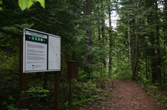 Information sign and beginning of the trail Trailhead sign of Sproule Creek Trails trailhead-signs 002.jpg