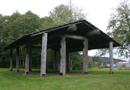 Shelter (429 visits) Log shelter on edge of downtown Log cover on waterfront Shelter
