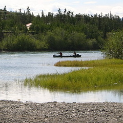 Canoe Trip (2365 visits) Couple paddling the Yukon River in downtown Whitehorse Canoe Trip