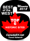Top historic sites in western Canada award.