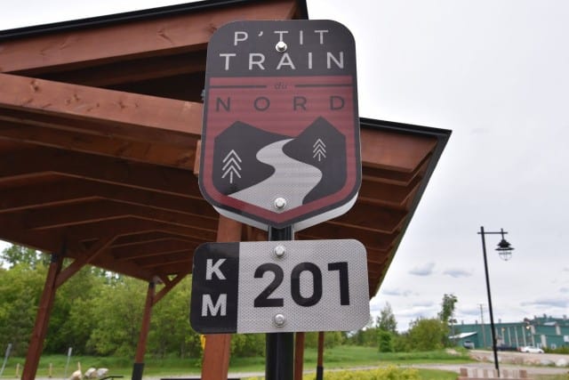 Final kilometre sign along P'tit Train du Nord, Mont Laurier Quebec