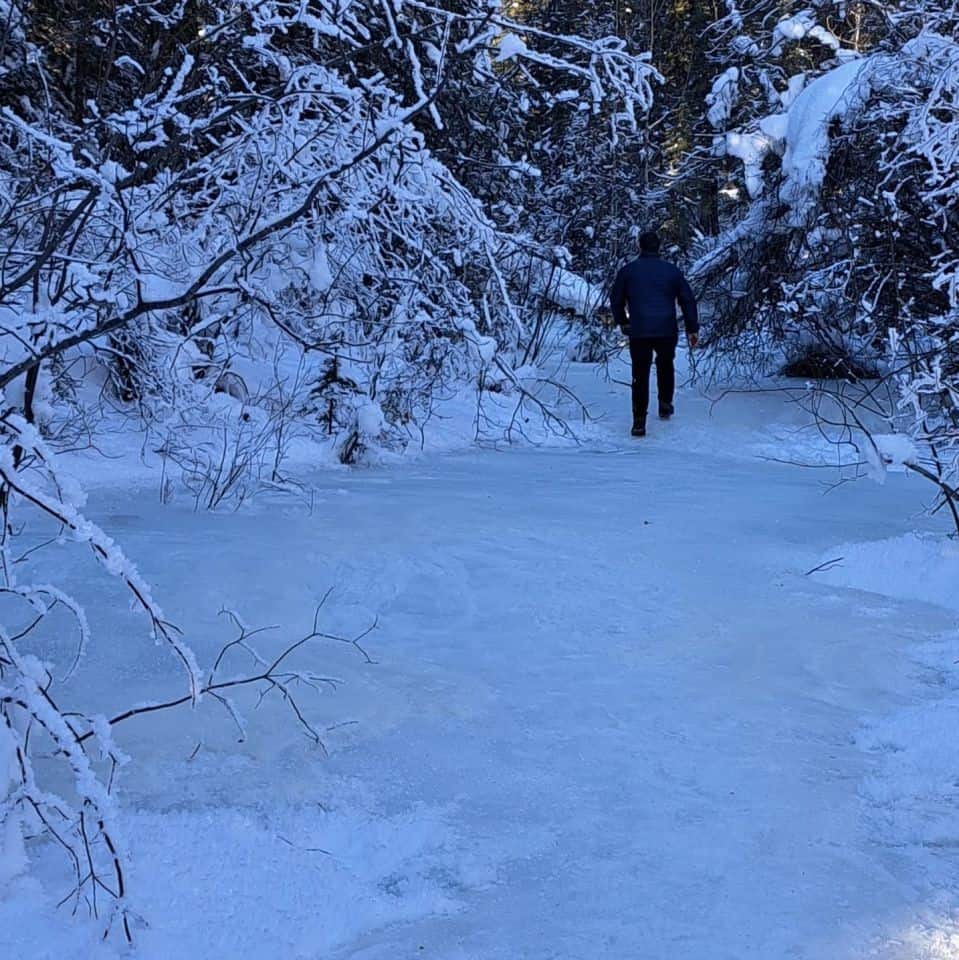 Hiking to Isaac's Ice Climbing Destination in Crescent Falls Provincial Recreation Area