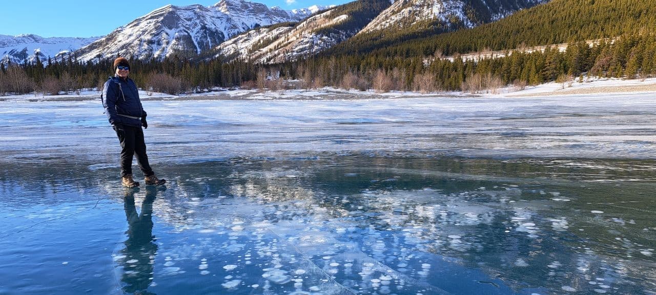 Abraham Lake Alberta Road Trip to See Frozen Bubbles in western Alberta Canada.