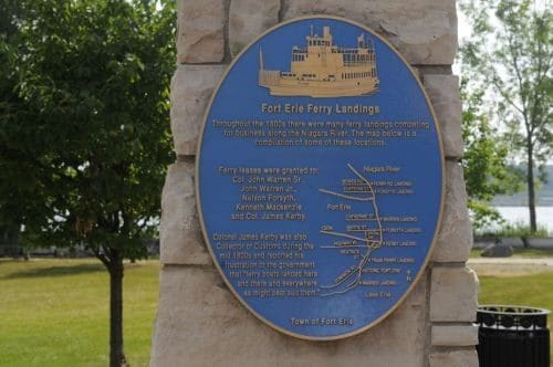 Historical marker denotes location of Fort Erie Ferry Landings along Trans Canada Trail, Niagara.