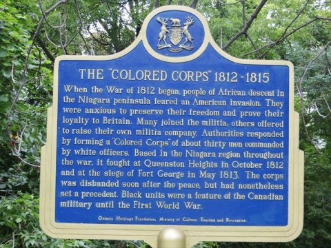Historic plaque at Queenston Heights, Ontario commemorating the Colored Corps, who fought in the war of 1812