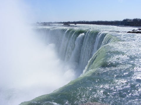 View of water thundering over Niagara Falls from Table Rock, Niagara Falls, Ontario, Canada