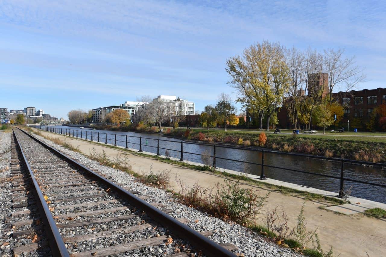 The Lachine Canal section of the Sentier Transcanadien passes Montreal's Atwater Market in the tourist district