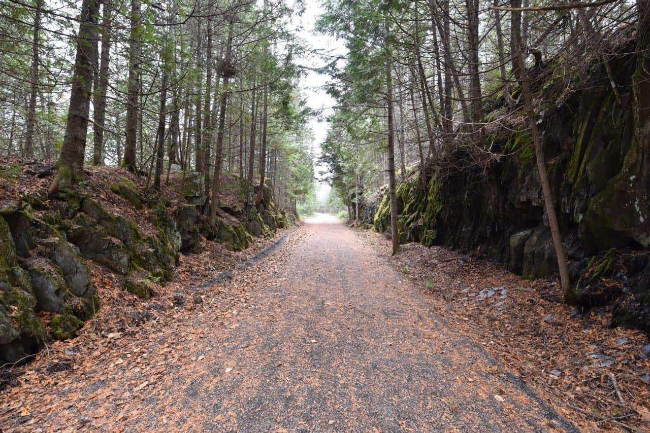 The world-class Le Petit Temis cycling route in Quebec, Canada is a well maintaned rail trail
