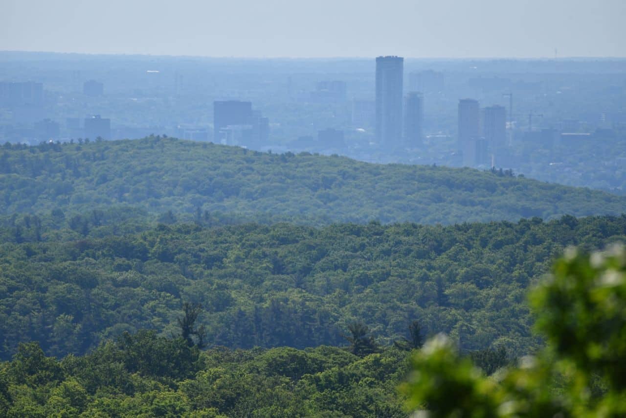 A popular lookout point in Gatineau Provincial Park along le Sentier Transcanadien provides panoramic views of the Ottawa, Ontario skyline
