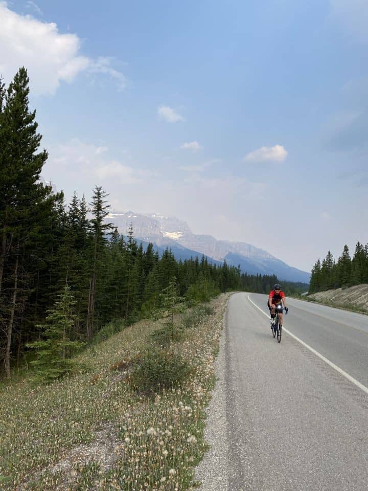 The ride from the Rampart Creek Campground near Saskatchewan River Crossing to Bow Summit is nearly uphill the entire way. The summit is near the  Peyto Lake viewpoint in Banff National Park, Alberta, Canada.