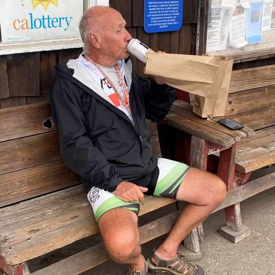 Enjoying a cold beer after a long day on the bike