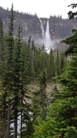 Yoho National Park Twin Falls Backpacking Adventure provides views of Twin Falls as seen from the hiking trail in this British Columbia Canada Park.