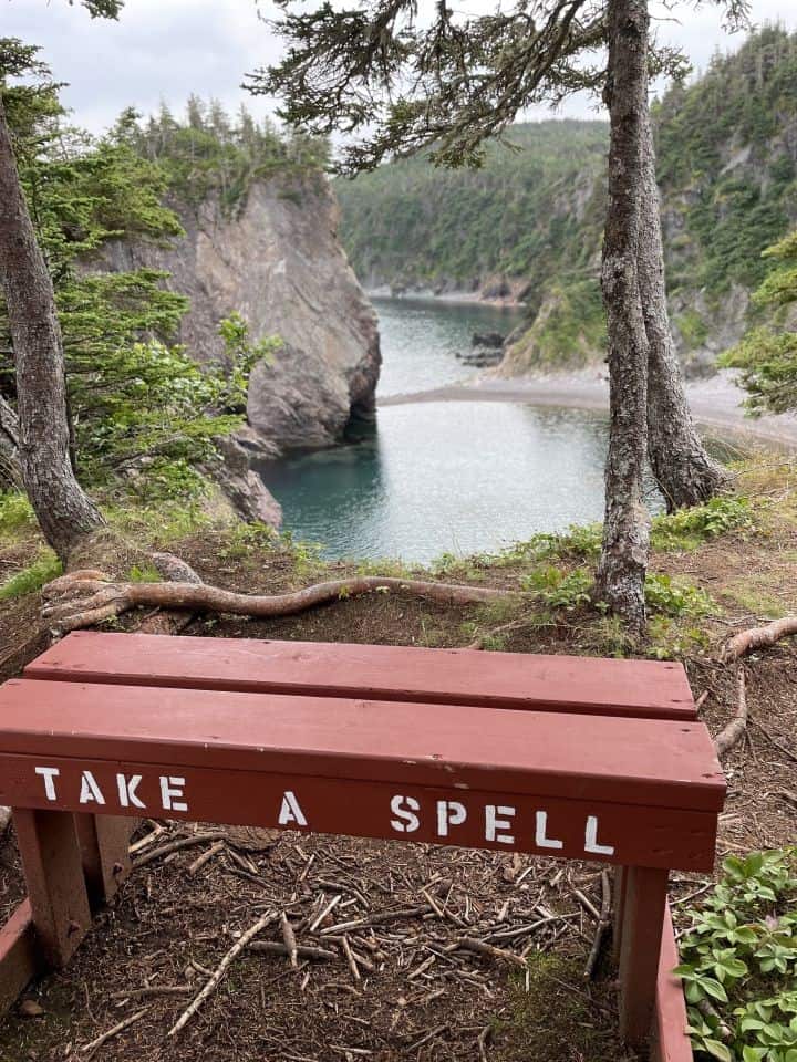 Take a spell sightseeing bench on the Chance Cove Hiking Trail in Newfoundland Canada.