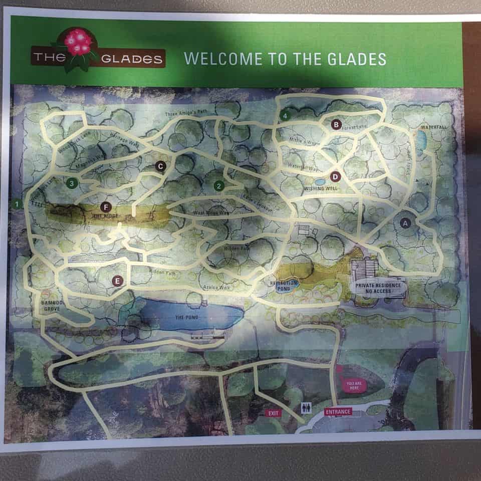 At the entrance, you may choose a map of The Glades. Or perhaps photograph it from your cell phone. There are many walking paths.