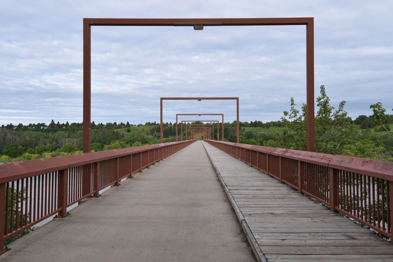 Pedestrian bridges across the North Saskatchewan River in Alberta are an important part of a fantastic off-road urban trail network for hikers and cyclists.