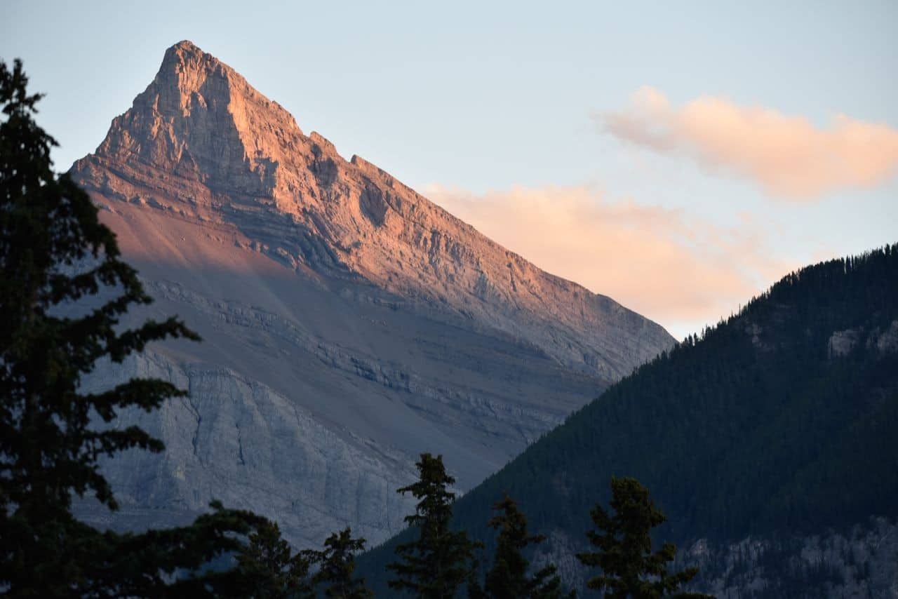 Backcountry campsites along the Quaite Valley Trail offer hikers and cyclists stunning mountain sunrises and sunsets in the Rocky Mountains of Alberta.
