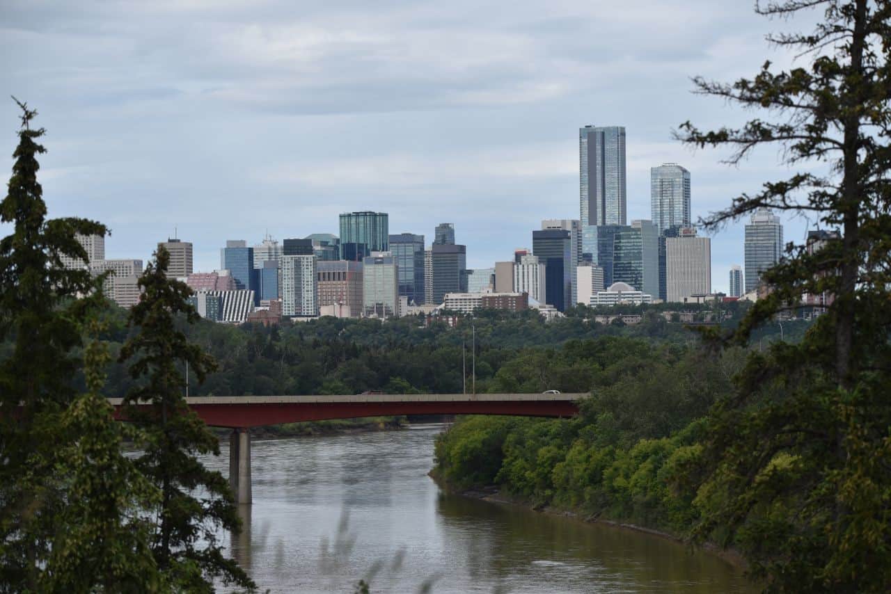 Hiking or cycling the River Valley Trail is a great way to explore Edmonton, Alberta and enjoy beautiful cityscapes.