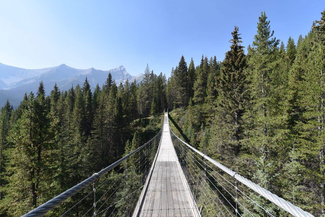 The epic suspension bridge in Peter Lougheed Park wows days hikers, park visitors, and those thru-hiking or cycling the challenging Rocky Mountain Trail in Alberta.