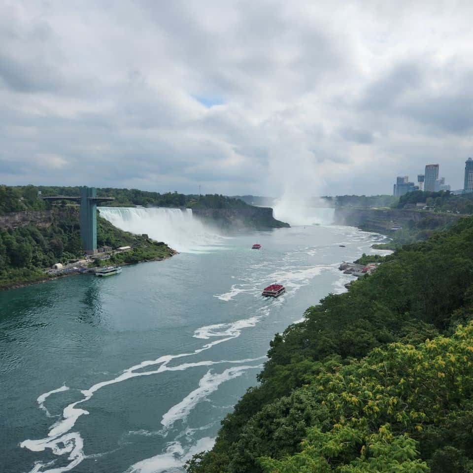 Niagara Falls Canada as seen from the Rainbow International Bridge on the Canadian Side.