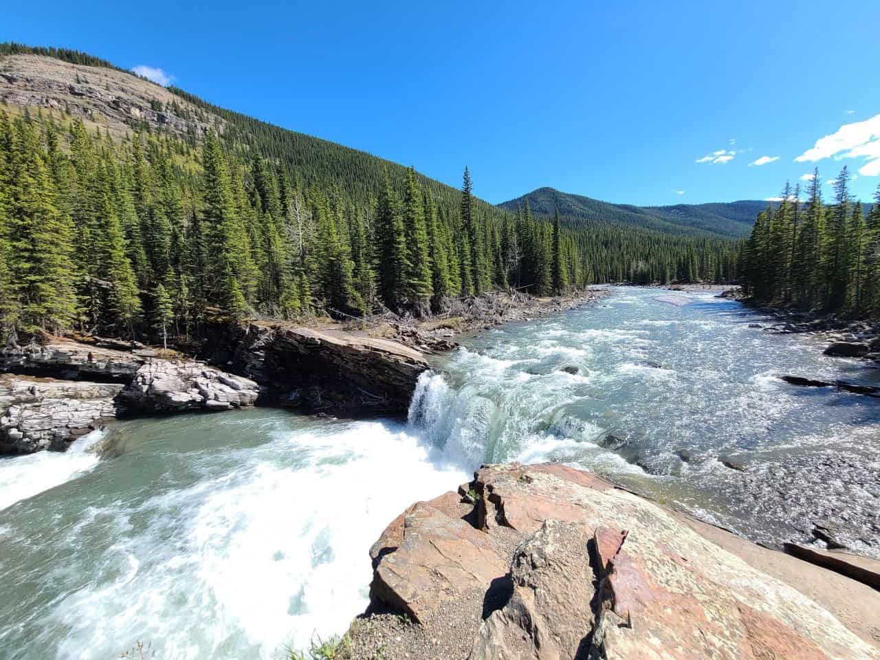 Big waterfall in southern Alberta called the Sheep River Falls in Kananaskis Alberta Canada.
