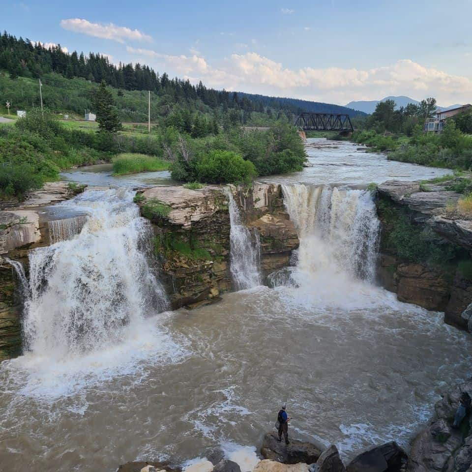 Spring flow Lundbreck Falls Alberta Canada is a photo moment waterfall in the Crowsnest Pass.