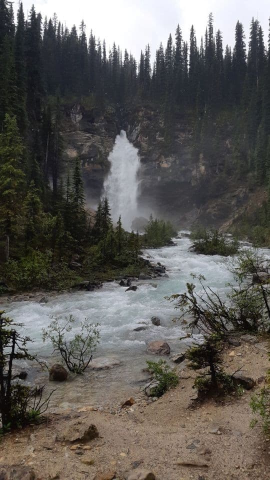 Named for the sound the water makes as it falls is the Laughing Falls  waterfall in Yoho National Park near Field BC Canada