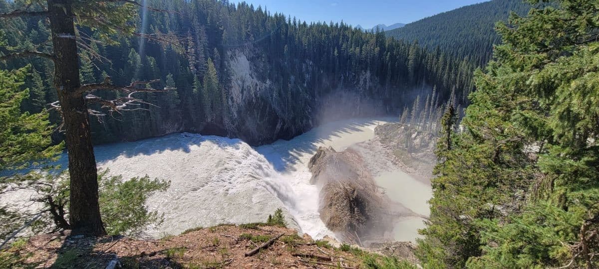At 98 cubic meters per second Wapta Falls is the largest, by volume, waterfall on the Kicking Horse River in BC Canada