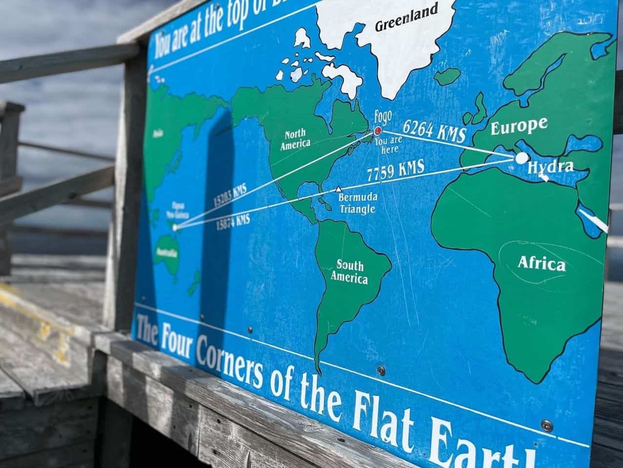 Newfoundland Canada Four Corners of the Flat Earth Map.