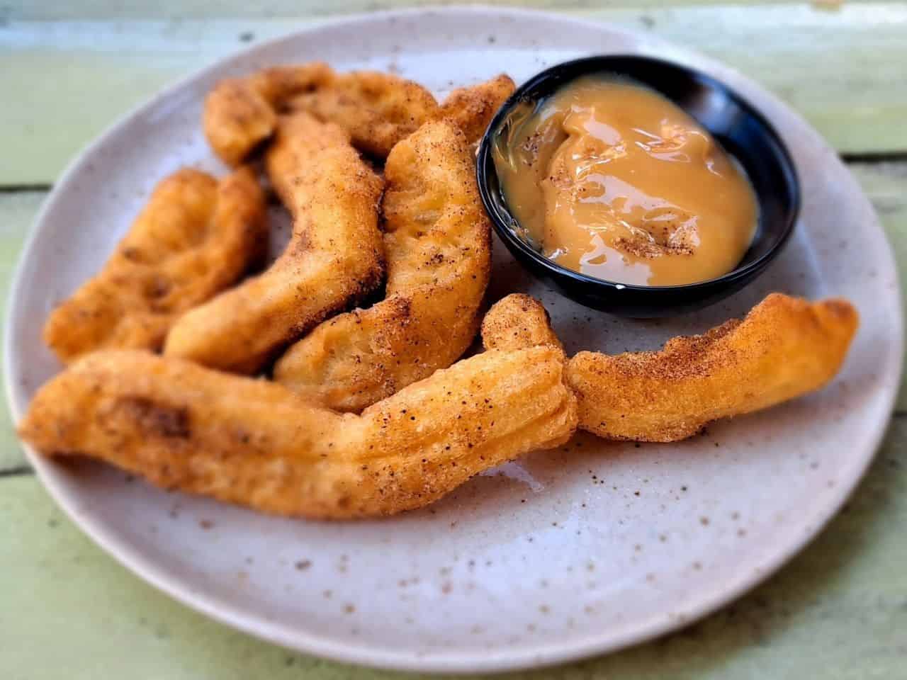 Churros and Dulce de Leche dip are on the dessert menu at Reposados Tacos in Golden British Columbia Canada