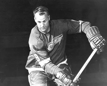 An old photo of Gordie Howe playing hockey. He is the one that the Gordon Howe Campground is named after.
