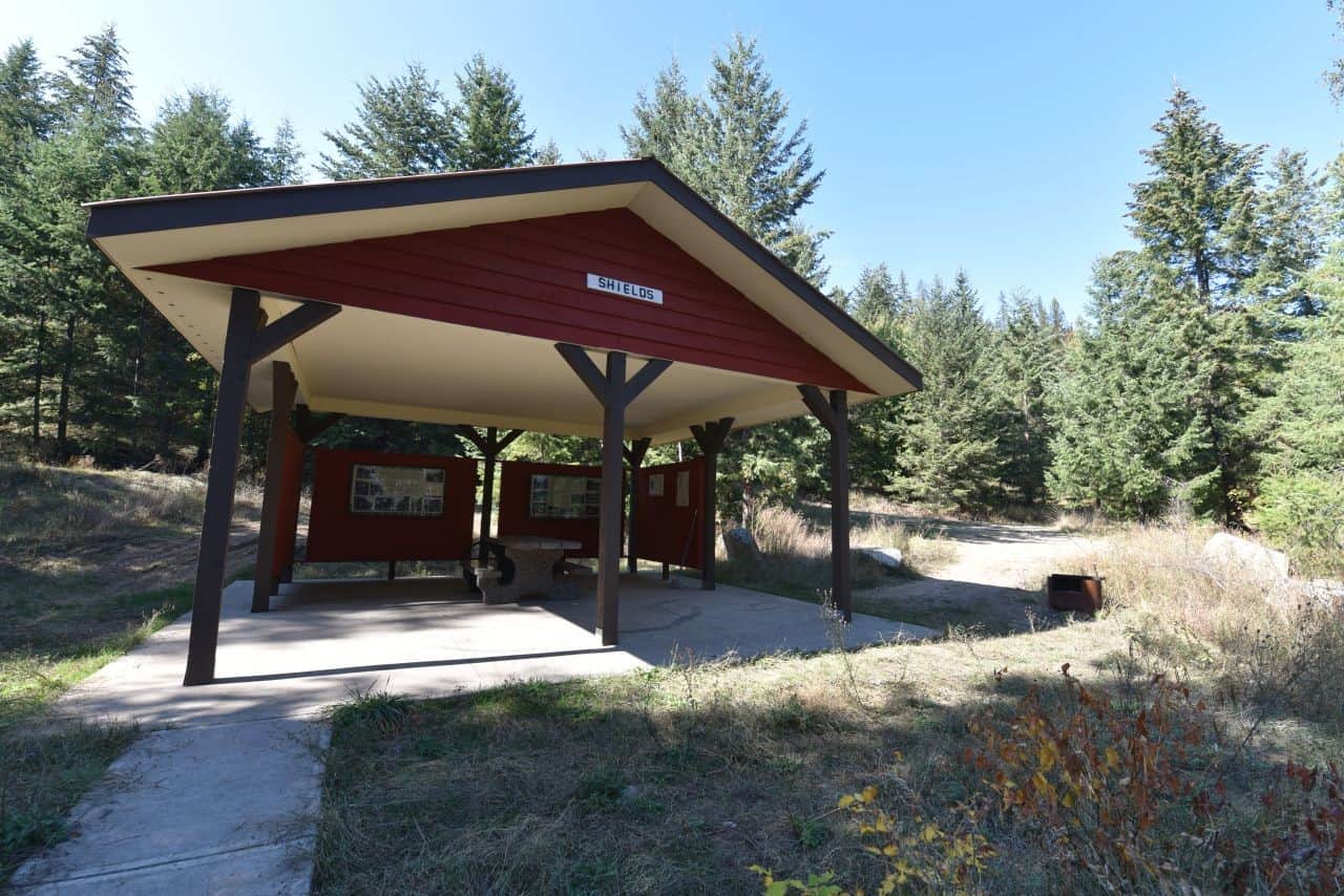 The Columbia and Western Rail Trail between Castlegar and Midway, British Columbia features regular rest stops along the way, many of which feature information on the history of the CP Railway in the region.