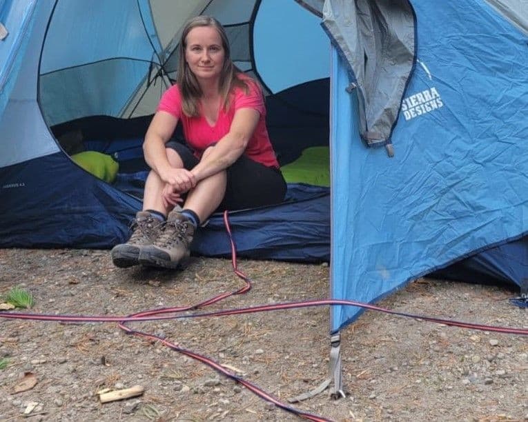 Setting up the tent at Emerson Lake Campground in Alberta Canada