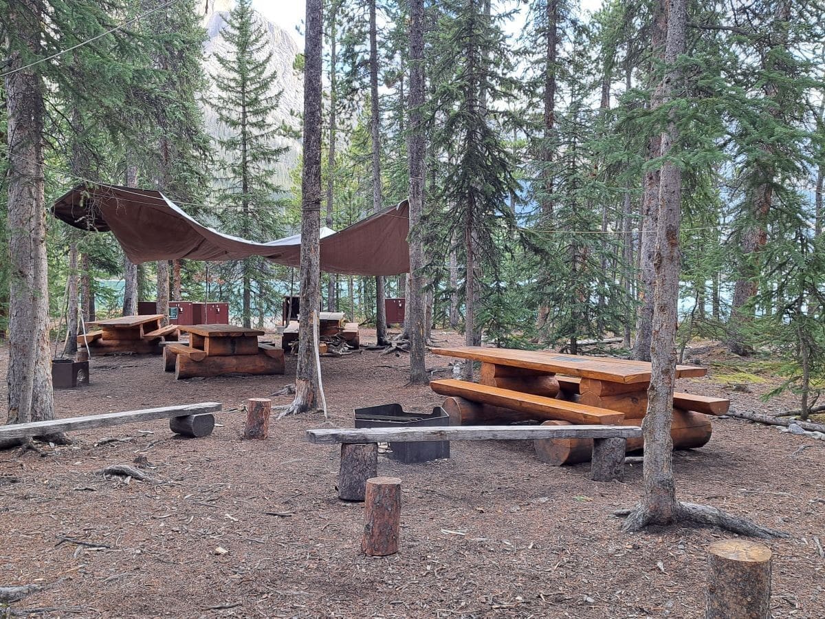 The Cooking Area at the Coronet Creek Campground on Maligne Lake