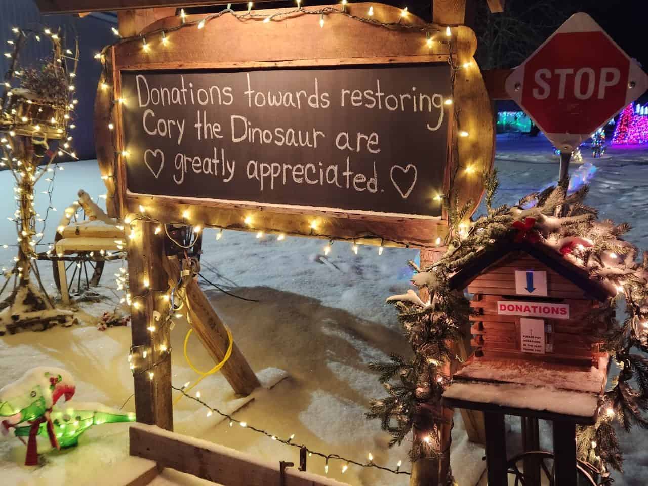 The Brooks and District Museum appreciates and accepts donations at the Music Lane of Lights Tour in Brooks, Alberta, Canada