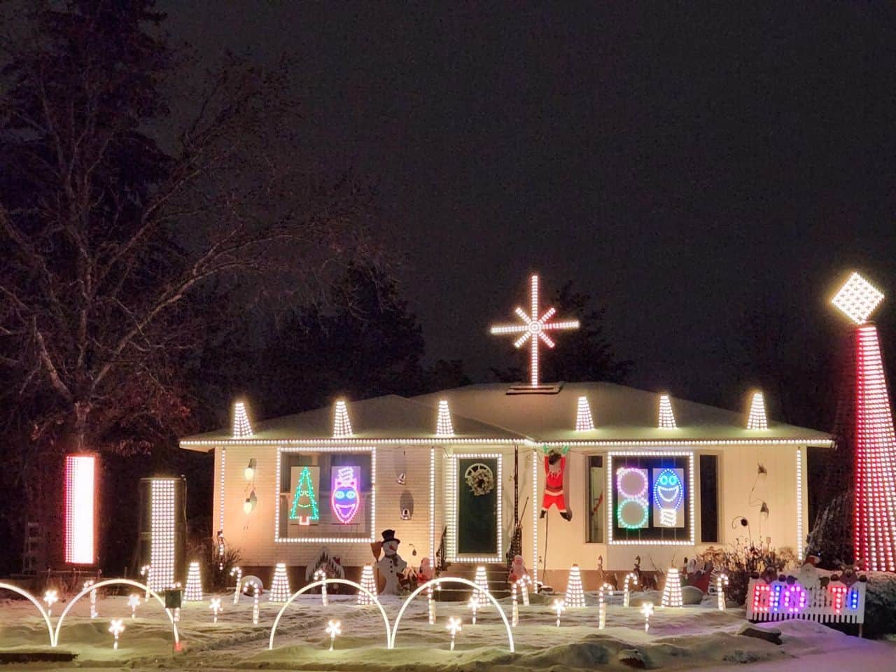 One resident in Brooks, Alberta, Canada puts on an amazing light show. With dancing lights, music and all the dazzling features of a grest Christmas display.