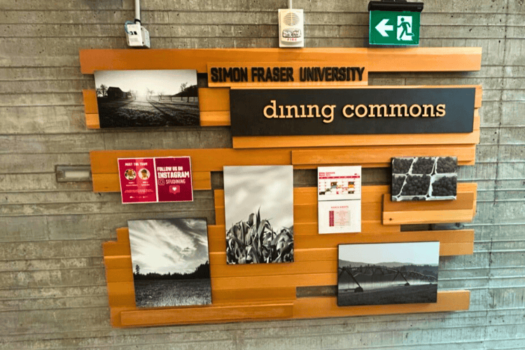 Welcome sign to the Simon Fraser University dinning commons, Burnaby, British Columbia