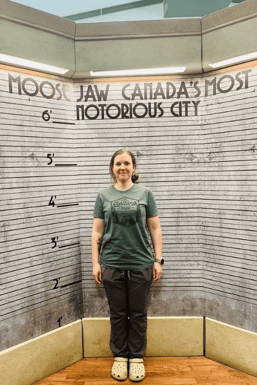 A woman stands in the Moose Jaw Welcome Centres 