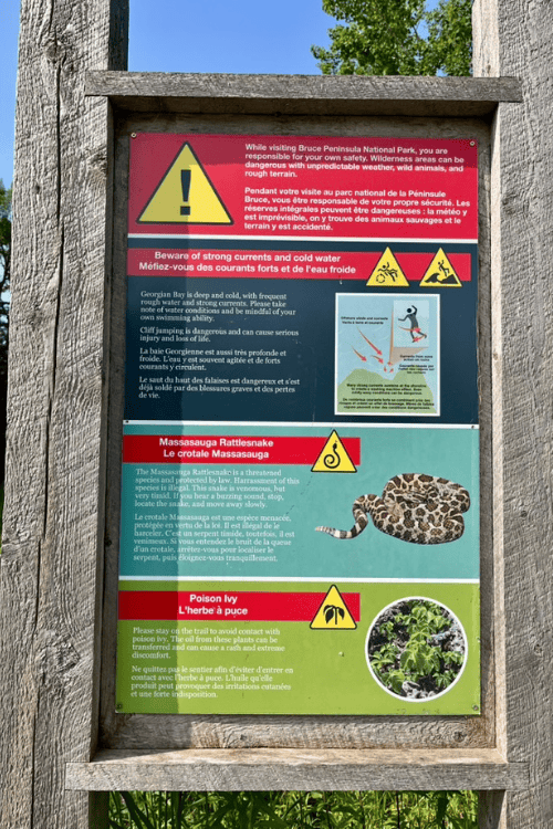Caution sign at Bruce Peninsula National Park.