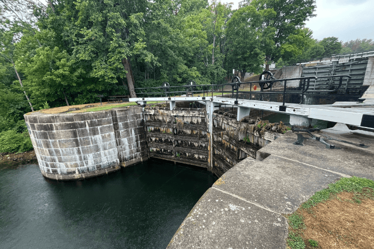 Lock 42 at Jones Falls, Rideau Canal, Ontario. Made of handout limestone in the 1800s.