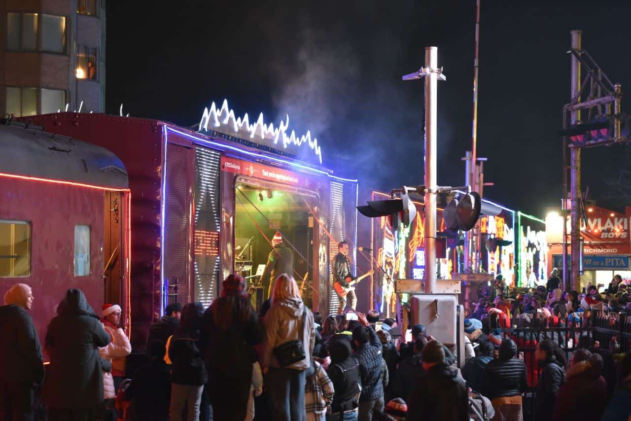 Smash Mouth rocks the stage aboard the CPKC Holiday Train in London, Ontario, bringing high-energy hits to the festive crowd. Experience the magic of the CPKC Holiday Train Crosses Canada holiday tradition.