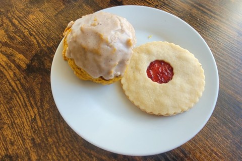 Enjoy seasonal delights like a pumpkin scone and thumbprint cookie at Coffee Matters in St. John’s, Newfoundland — the perfect coffee pairing after a scenic walk along Rennie’s River Trail.