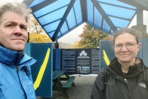 At the start of the T’Railway Trail, which is Newfoundland's section of the Trans Canada Trail, fuelled by coffee and treats from Boreal Café, ready to start exploring.