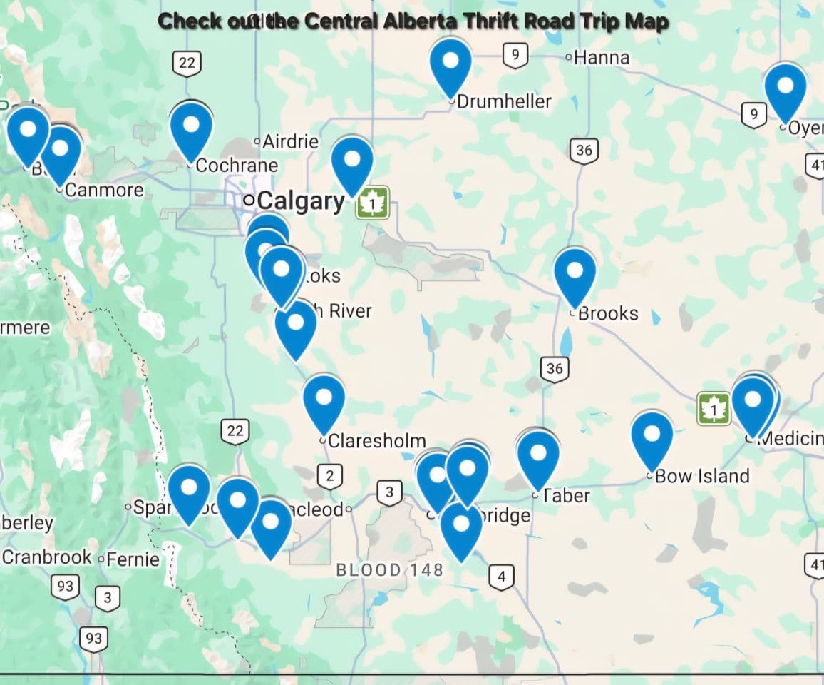 Quick reference map for thrift stores in southern alberta canada