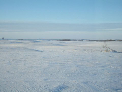 Open, snow-covered Prairie landscapes stretch to every horizon as VIA Rail’s The Canadian crosses Manitoba and Saskatchewan, revealing the vast scale and quiet beauty of winter train travel in Canada.